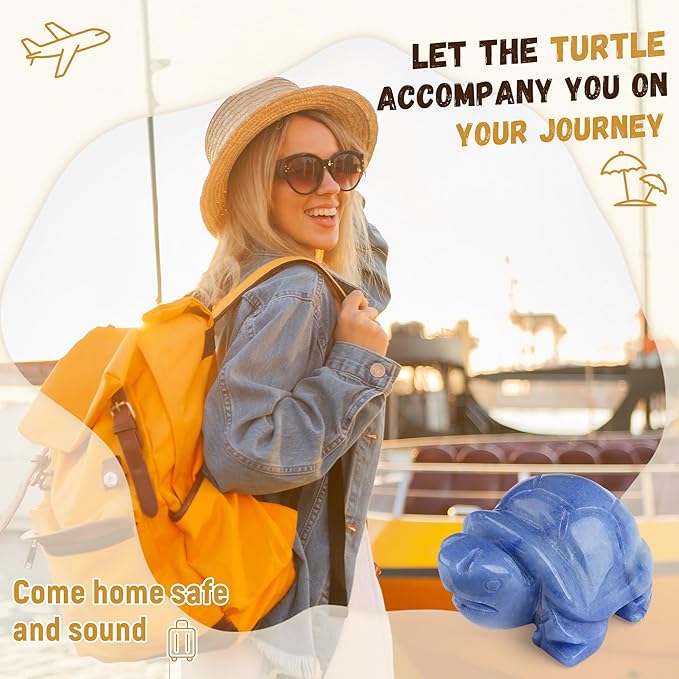 QINJIEJIE Blue Aventurine Crystal Travel Turtle Figurines for Travelers Best Travel Gifts for Women Men Healing Crystals Sea Turtle Lovers Office Desk Decor Good Luck Gifts for Traveling Abroad