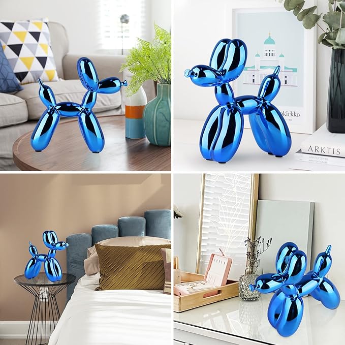 Balloon Dog Sculpture Modern Home Decor Collectible Figurines Funky Statues for Bedroom Trendy Animal Decor for Coffee Table Living Room Decor, 11.8*11.8*4.7inch, Blue