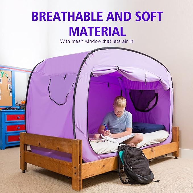 Bed Tent Twin Bed Canopy Portable Dream Tent for Adult Indoor Sleeping Tents with 2 Doors Breathable Private Space Tents, Violet