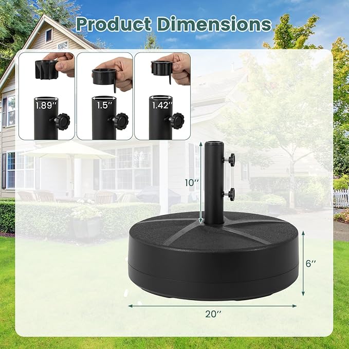 Giantex Outdoor Umbrella Base - 88 lbs Fillable Umbrella Stand with 2 Adjustable Knobs, 3 Adapters, HDPE Weighted Market Umbrella Pole Holder for Patio Poolside Garden Deck Backyard