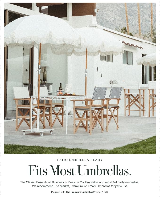 Business & Pleasure Co. Classic White Umbrella Base - Perfect for The Patio Table or Pool - Heavy Outdoor Square Metal Stand - Fits Beach, Market, & Patio Umbrellas - 55 lbs