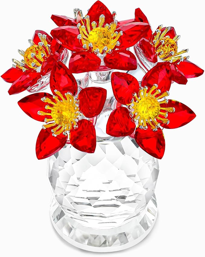 Crystal Red Flower Figurine with Base Glass Flower Figurine Collectibles Gifts for Women Mum Crystal Decoration for Home Office