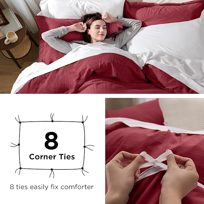 Bedsure Red Duvet Cover Twin/Twin XL Size - 2 Pieces Prewashed Cotton-Like Extra Soft Bedding Set, Includes 1 Twin Duvet Cover 68x90 Inches with Zipper Closure & 1 Pillow Sham, No Comforter