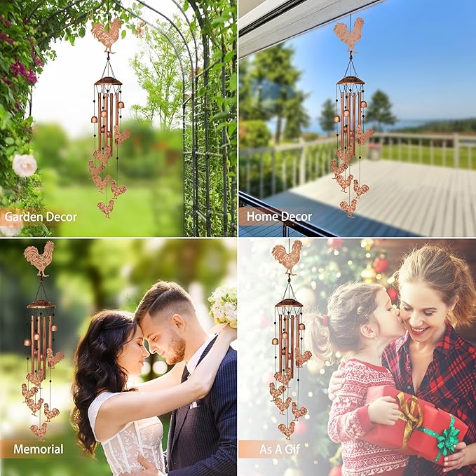 Chicken Wind Chimes for Outside,Metal Windchimes,Chicken Gifts for Women/Men,Wind Chime Garden Decor Outdoor,Memorial/Housewarming/Birthday/Festival Gifts,Front Yard Decor