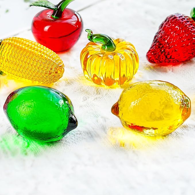 Glass Lemon Figurine Collectibles Glass Fruits Decoration for Home Kitchen Office Table Centerpiece Lemon Ornament Decoration