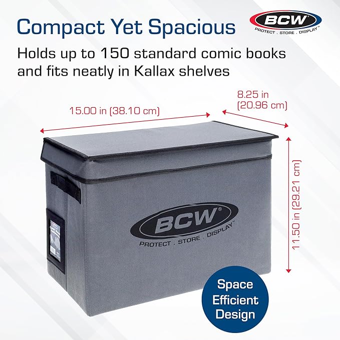 BCW Comic Book Storage Box - 4 Pack | Foldable Comic Book Case | Each fits 125-150 Sleeved and Boarded Comics | Storage For Silver, Bronze, and Current Comics
