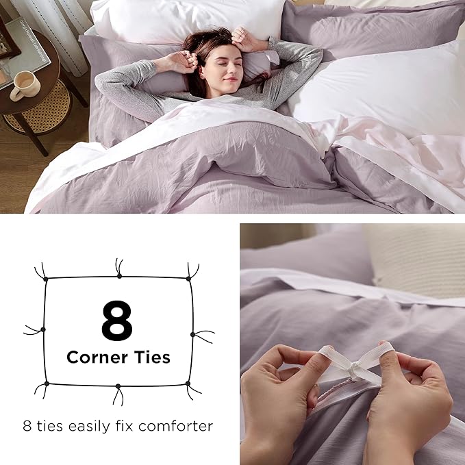 Bedsure Dusty Purple Duvet Cover Queen Size - 3 Pieces Prewashed Cotton-Like Extra Soft Bedding Set, Includes 1 Duvet Cover 90x90 Inches with Zipper Closure & 2 Pillow Shams, Comforter Not Included