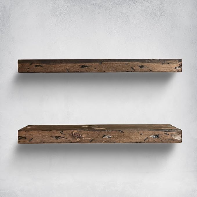 Urbandi Rustic Distressed Floating Shelves, Set of 2, Handmade Out of Pine Wood, 3 Inch Thick, Made in USA (Jacobean, 48Lx3Hx8D)