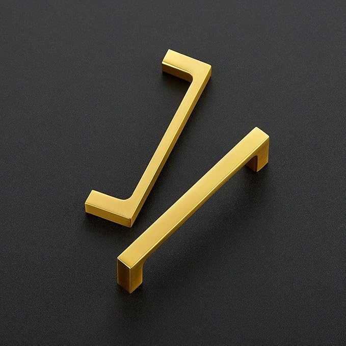 Ravinte 30 Pack Solid 4 Inch Square Cabinet Handles - Brushed Brass Drawer Pulls - Kitchen Hardware and Handles