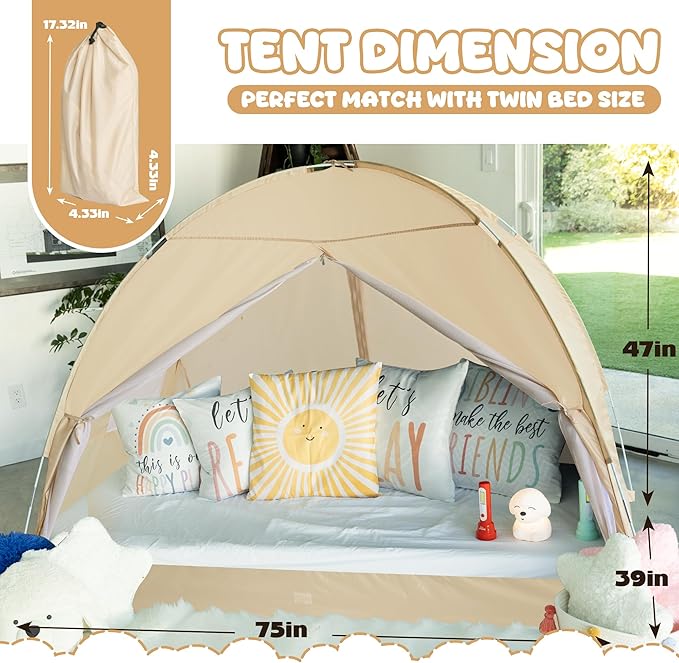 LEEDOR Bed Canopy for Kids/Adults,Mosquito Net & Privacy Tent 2-in-1 Bed Tent,Air Ventilation Mesh & Blackout Cloth Double Design Dream Tent,Indoor Safety Bed Tent for Girls/Boys Twin (No Mattress)