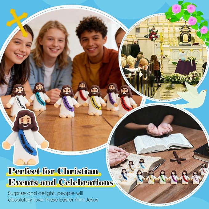 54 Pack Little Jesus Figurines in Bulk, Pocket Jesus Loves You, Jesus Small Figures, Little Tiny Jesus Figures for Church Christmas Party Favors Baptism Gifts Religious Gifts for Easter Egg Stuffers