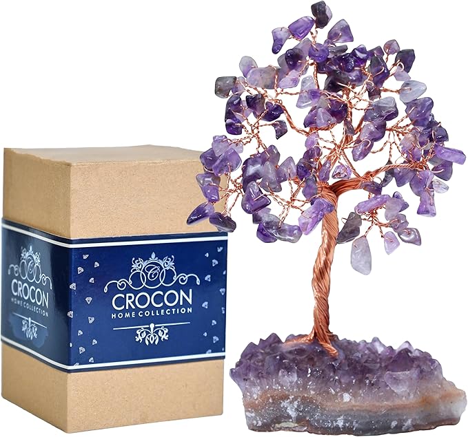 Amethyst Crystal Tree with Cluster Base Tree of Life Decor for Shelf, Bedroom, Birthday Gifts for Women, Sister Gift, Birthday Gifts for Mom, Cute Home Office Decor Purple Housewarming Present