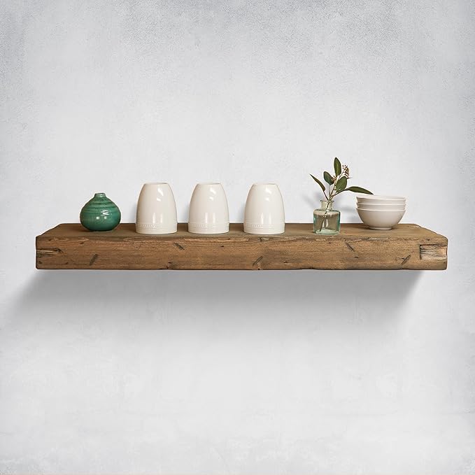 Urbandi Rustic Distressed Floating Shelves, Set of 2, Handmade Out of Pine Wood, 3 Inch Thick, Made in USA (Aged Barrel, 48Lx3Hx8D)