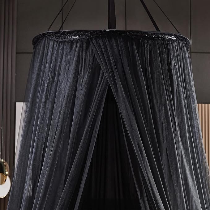 Kertnic Luxurious Bed Canopy for Girls & Adults - Double Layer Princess Canopy with Lace, Round Dome Mosquito Netting for Queen/King Bed Tent (Black)