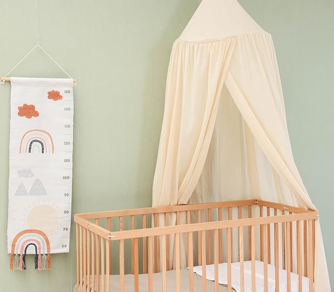 Cream Beige Kids Bed Canopy for Child Bedroom | Nursery Crib Hanging Curtain | Baby Mosquito Net Bedding for Girls & Boys Play Room Decoration | Reading Nook Canopies Toddler Dome Tent