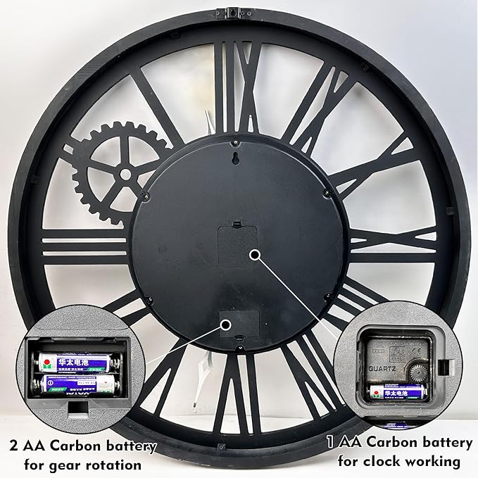 The B-Style 36" Large Moving Gear Wall Clock Oversized Vintage Farmhouse Wall Clocks for Living Room Decor Rustic Industrial Wood Clock (Gray White and Bronze Gears)