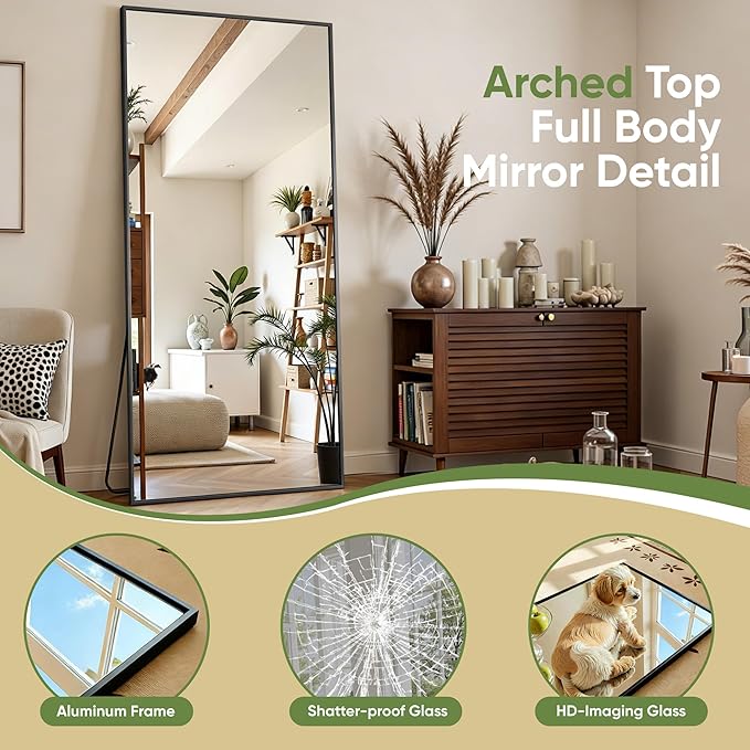Full Length Mirror, 71"x28" Full Body Mirror, Oversized Floor Mirrors, Leaning Free Standing Mirrors, Hanging Mounted Large Mirrors for Bedroom Dressing Room, Cloakroom, Black