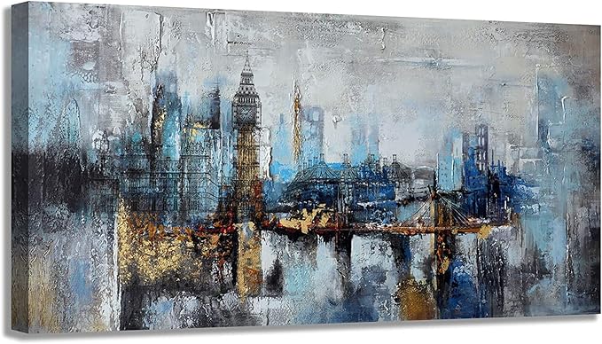 Pogusmavi Large Wall Art for Bedroom Abstract City View Canvas Art Modern Home Decor Gray Blue Buildings Prints for Bedroom Wall Art Office Artwork Wall Decor for Living Room Decor 29x58 inches
