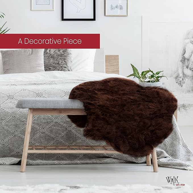 Silky Soft Faux Fur Rug, 5 ft. x 7 ft. Brown Fluffy Rug, Made in France, Sheepskin Area Rug, Shaggy Rug for Living Room, Bedroom, Kid's Room, or Nursery, Home Décor Accent with with Non-Slip Backing