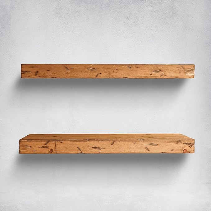Urbandi Rustic Distressed Floating Shelves, Set of 2, Handmade Out of Pine Wood, 3 Inch Thick, Made in USA (Aged Oak, 48Lx3Hx8D)