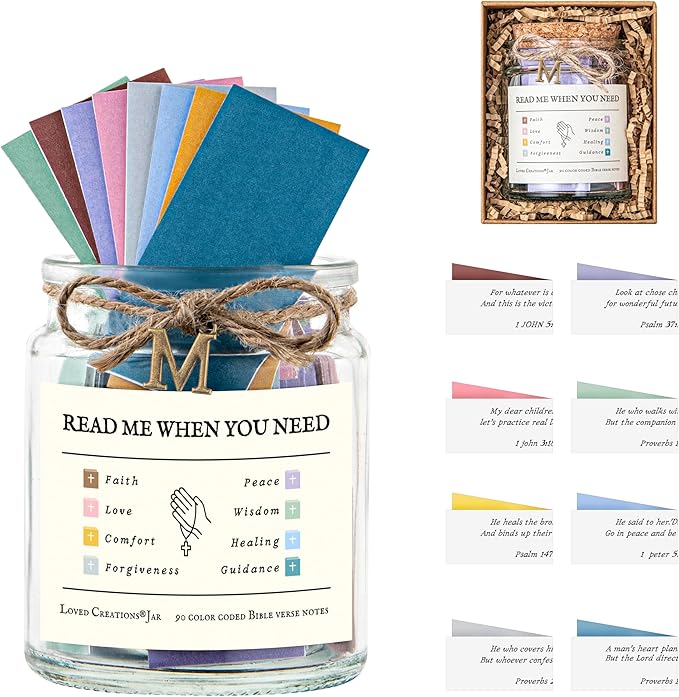 Bible Verse Jar, Initial M Prayer Jar for Emotion and Feelings Christian Scripture Daily Bible Verse Gifts for Women, Brightness Scriptural Study Supplies Men Christian Art Work for Family