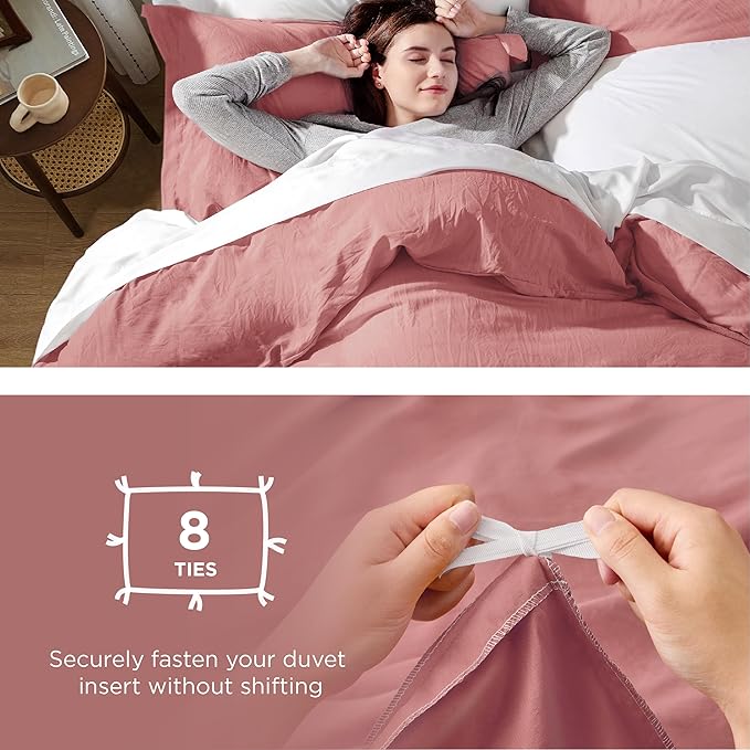 Bedsure Pink Clay Duvet Cover Full Size - 3 Pieces Prewashed Extra Soft Cotton-Like Polyester Bedding Set, Includes 1 Duvet Cover 80x90 Inches with Zipper Closure & 2 Pillow Shams, No Comforter