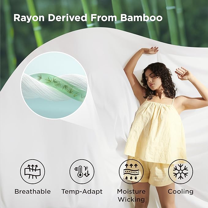 Bedsure 100% Rayon Derived from Bamboo Duvet Cover King Size - Lightweight Silky Cooling Comforter Cover Set for Hot Sleepers, Breathable & Moisture-Wicking Bedding Set, White