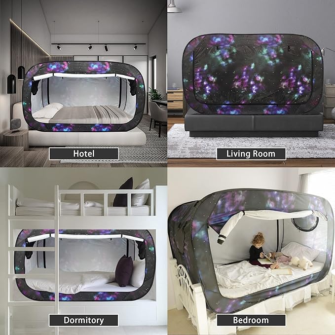 Bed Tent Twin Bed Canopy Portable Dream Tent for Adult Indoor Sleeping Tents with 2 Doors Breathable Private Space Tents, Galaxy