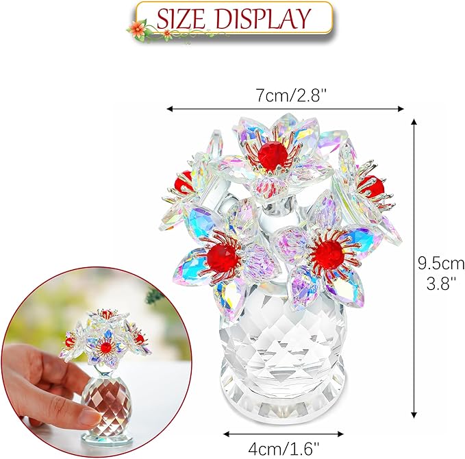 Iridescent Crystal Flower Figurine Collectibles for Women AB Color Glass Flowers Ornament Collection Crystal Christmas Decoration for Home Office