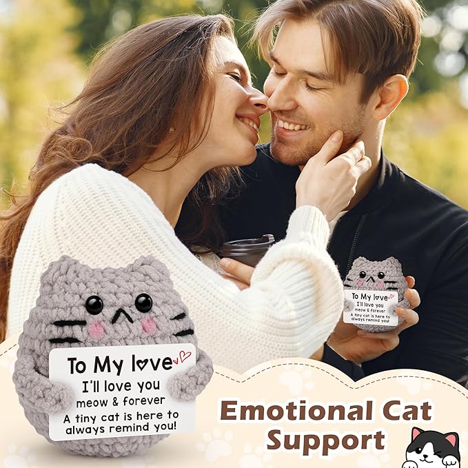 Gifts for Him Her Boyfriend Girlfriend Wife Husband Wedding Anniversary Birthday Gift for Women Men Handmade Positive Cat I Love You Crochet Couples to My Love Christmas