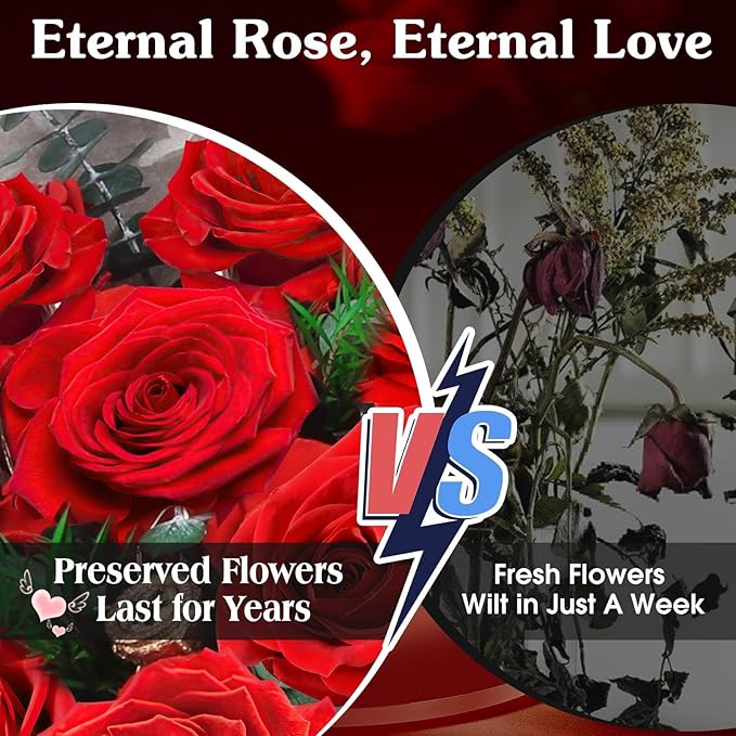 ADDWel Valentine's Gifts for Her, Preserved Red Rose Bouquet – Real Long-Lasting Flowers Gift for Wife, Girlfriend, Mom – Romantic Vday, Anniversary, Birthday, Graduation Gifts for Women