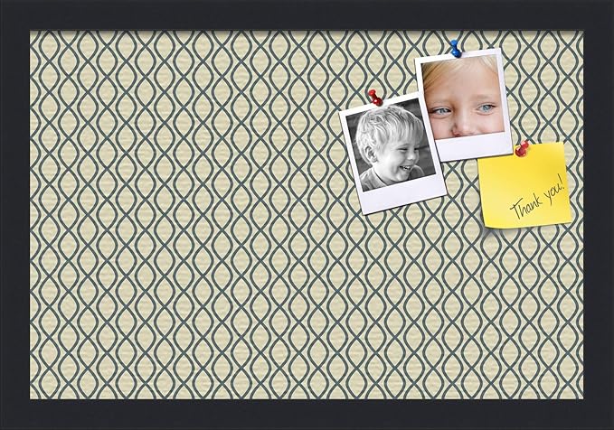 PinPix 18x12 Inch Cork Bulletin Board. This Decorative Framed Pin Board Comes with Yellow and Blue Waves Design and a Satin Black Frame. Ideal for Home Office Decor or Message Board (PinPix-321)