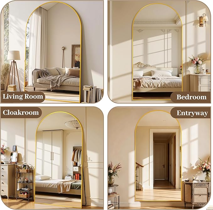 Suidia Arched Full Length Mirror, 86"x46" Floor Mirror Freestanding, Floor Standing Full Body Mirror with Stand for Bedroom, Hanging Leaning Mounted for Living Room Cloakroom, Gold