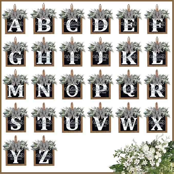 Ultra Large 14'' Last Name All Year Round Front Door Wreath with 26 Initial Letter Welcome Sign All Seasons Eucalyptus Garland and Bow Wreaths for Front Door Porch Farmhouse Decoration (J)