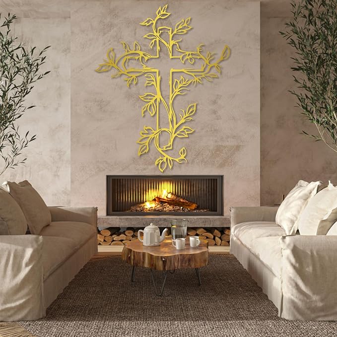 Hotuijxca Cross Metal Wall Art, Tree of Life Crosses Metal Wall Decor, Christianity Wall Art for Living Room, Bedroom(Silver,24" x 19" / 60 x 48 cm)