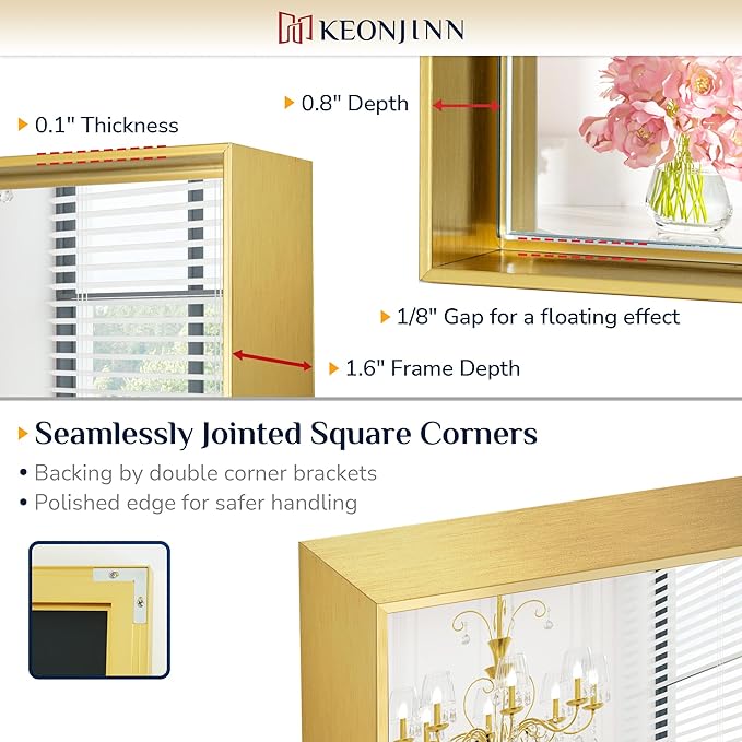 Keonjinn Gold Bathroom Vanity Mirror 28” x 36” Rectangular Wall Mirror Brushed Metal Frame Rectangle Bathroom Mirror for Over Sink Modern Farmhouse Square Corner Framed Mirror(Horizontal/Vertical)