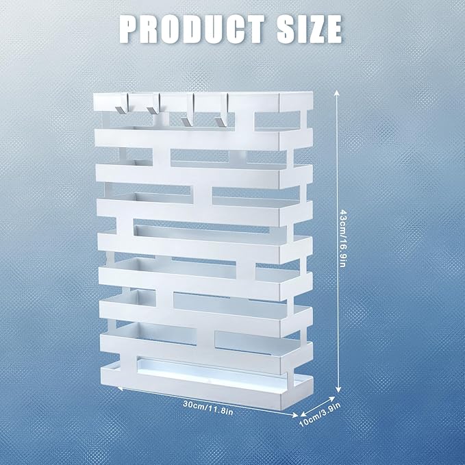 Umbrella Stands for Entryway Large Metal Umbrella Holder with Removable Water Tray and Hooks Decor Freestanding Rectangular Umbrella Hollow Rack for Home Office (White, 3.94 x 11.81 x 16.93 Inch)