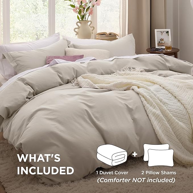 Bedsure Oversized King Duvet Cover - 3 Pieces Prewashed Cotton-Like Polyester Extra Soft Bedding Set, Includes 1 Duvet Cover 120x98 Inches with Zipper Closure & 2 Pillow Shams, Linen, No Comforter