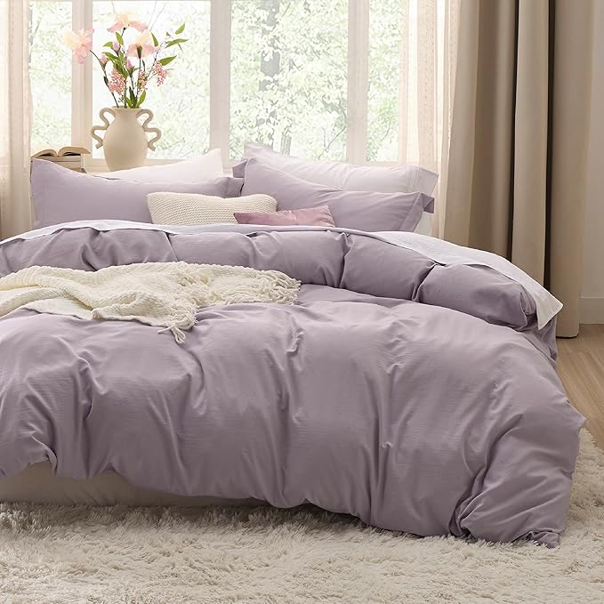 Bedsure Dusty Purple Duvet Cover Queen Size - 3 Pieces Prewashed Cotton-Like Extra Soft Bedding Set, Includes 1 Duvet Cover 90x90 Inches with Zipper Closure & 2 Pillow Shams, Comforter Not Included