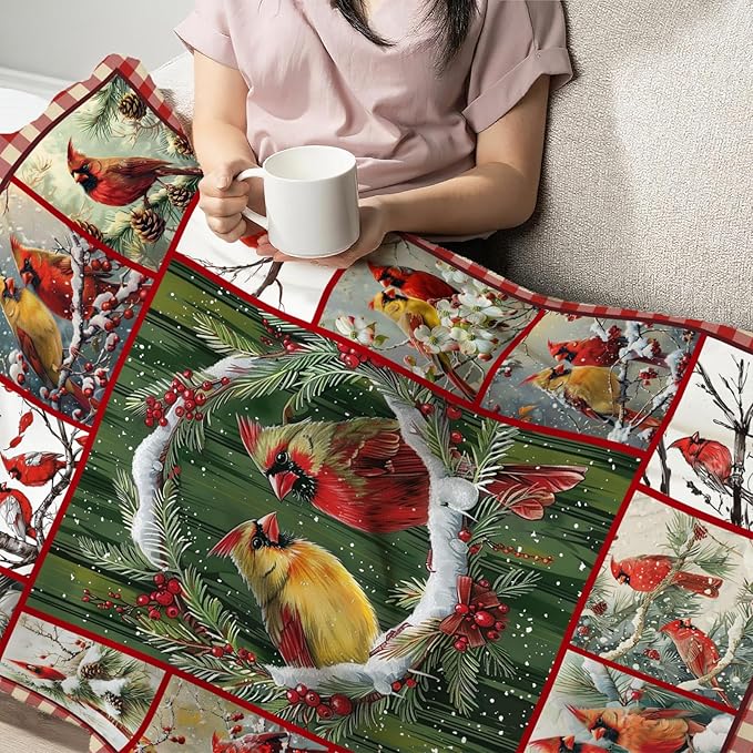 Bird Blanket for Boys Girls Christmas Red Birds Gifts Throw Blanket Cozy Plush Flannel Fleece Blankets for Bed Sofa Decor 60"x80"