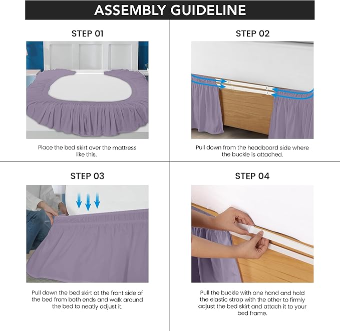 Utopia Bedding Queen Elastic Bed Ruffle - Easy Wrap Around Ruffle - Microfiber Bed Skirt with Adjustable Elastic Belt 16 Inch Tailored Drop - Hotel Quality Bedskirt, Fade Resistant (Queen, Lavender)