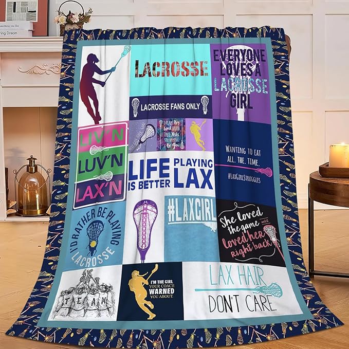 Lacrosse Throw Blanket for Women Girls, Lacrosse Sport Fleece Blankets Lightweight Fuzzy Cozy Plush Flannel Fleece Decor for Bed Sofa 50"x60"