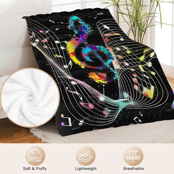 Music Blanket for Girls Women Music Notes Lovers Gifts for Boys Men Lightweight Fuzzy Throw Blanket Cozy Plush Flannel Fleece Blankets for Bed Decor 60"x80"
