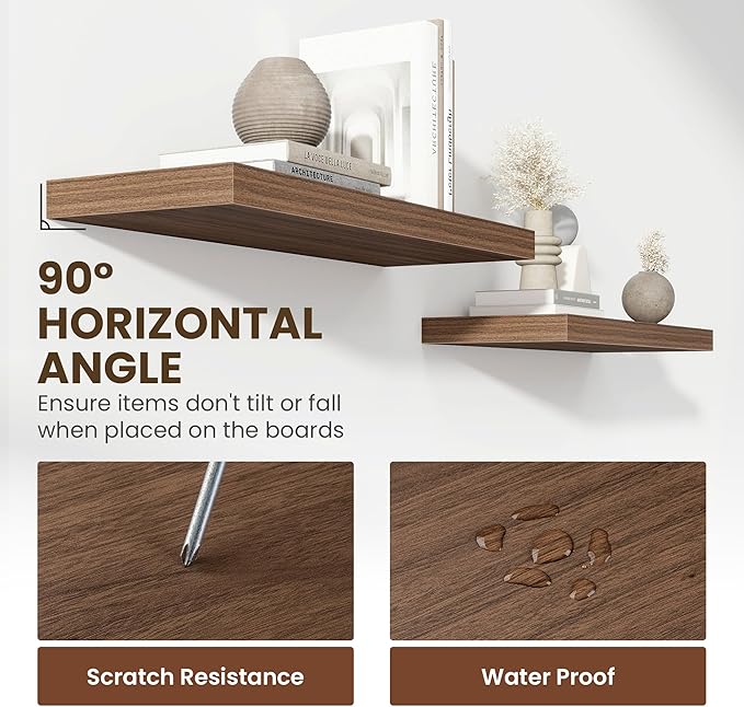48 Inch Floating Shelves, 12 Inch Deep Floating Shelves for Wall, Floating Shelf with Invisible Brackets, Deep Shelves for Bathroom, Bedroom, Living Room, 1 Pack, Walnut