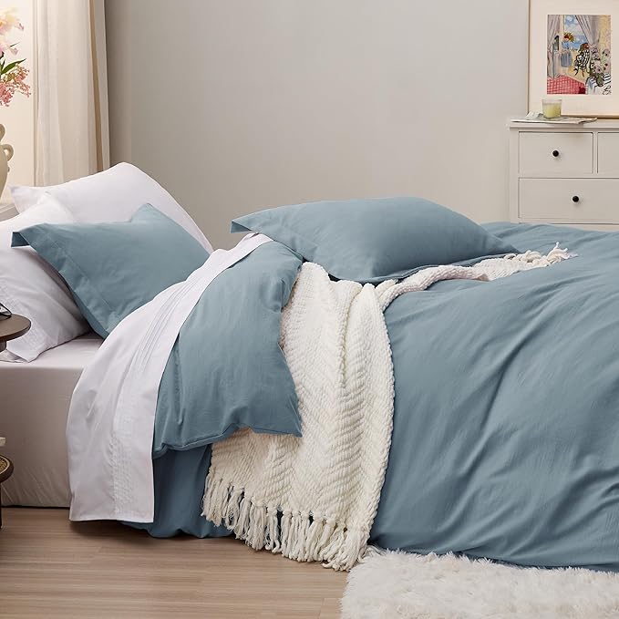 Bedsure Mineral Blue Duvet Cover Twin/Twin XL Size - 2 Pieces Prewashed Cotton-Like Extra Soft Bedding Set, Includes 1 Twin Duvet Cover 68x90 Inches with Zipper Closure & 1 Pillow Sham, No Comforter
