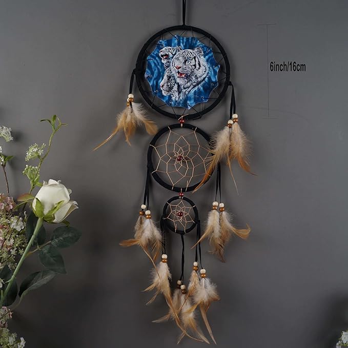Remorelt Wolf Eagle Bear Dream Catcher Bedroom Wall Decor, Christmas Home Decoration, Room Accessory, White Moon Feather Decoration - Unique Home Craft Wall Pendant (DC27 6Inch Set 2 Tiger Unicorn)