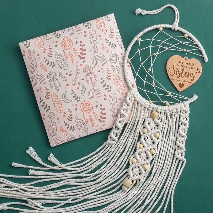 Sisters Gifts for Christmas from Sisters Brother, for Women Decoration Dream Catcher with Heart Pendant, Birthday Gift for Sister in Law, Soul Sisters, Boho Home Wall Decor