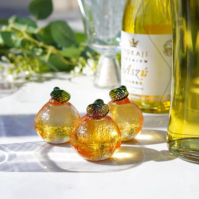 Glass Orange Figurine Crystal Fruit Collectibles Hand Blown Glass Fruits Tangerine Decoration Art Ornament for Home Office Kitchen Decor Gift for Women