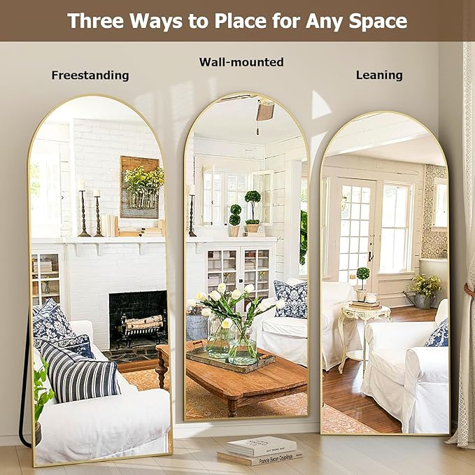 GLSLAND 26" x 71" Arched Full Length Mirror - Gold Full Body Mirror - Extra Large Floor Mirrors for Bedroom, Living Room, Bathroom