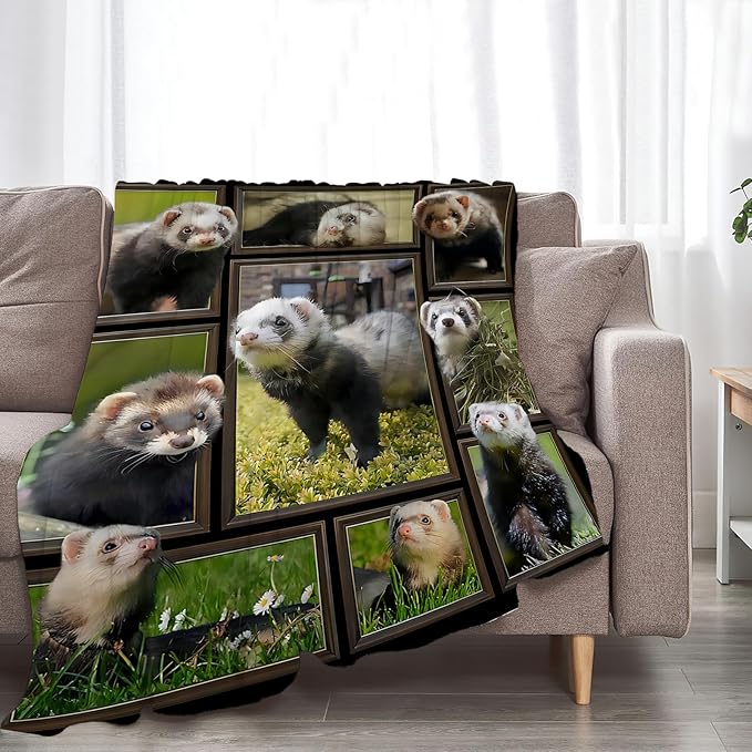 Cute Ferret Blanket for Women Girls Boys Men Funny Animal Ferrets Throw Blanket Plush Cozy Flannel Fleece Ultra Soft Fuzzy Blankets Gifts 80"X60"